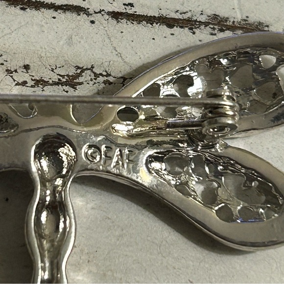 Dragonfly Brooch Rhinestone Brooch Signed FAF Vintage Silver Tone Jewelry - Picture 6 of 11